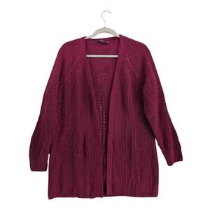 Members Mark Chenille Cardigan Sweater M Raspberry Red‎ Open Front Cutouts Soft